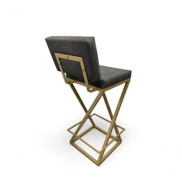Imagem de Banqueta Zênite Com Encosto Estofada Metalon Dourado Cinza - 65cm
