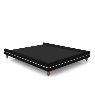 Imagem de Cama Avulsa Para Colchão Queen Torres Pés Em Madeira Veludo Preto G91 - Gran Belo