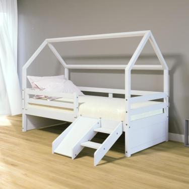 Imagem de Cama Casinha Slim Rb Com Kit Escada- Escorregador E Grade De Proteção Branco Housin