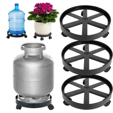 Imagem de Kit Com 3 Suporte Multiuso Para Botijão Bujão Vaso Plantas e Galão com Rodinhas 360° Suporta até 55kg Preto