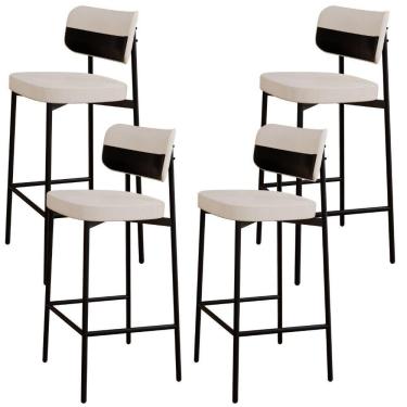 Imagem de Kit 04 Banquetas Alta Bar Cozinha Sala De Jantar Aço Preto Kaira C01 Linho Palha Courino Preto - Lyam Decor