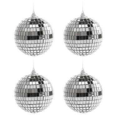 Imagem de Disco Ball Haploon, 10 cm, prata reflexiva, pendurada em 4 peças