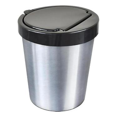 Imagem de Lixeira Cesto Redonda 10 Litros Inox Tampa Click Label Cor P
