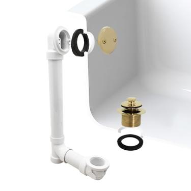 Imagem de Westbrass A4972-01 Conjunto de resíduos e transbordamento de banho de 3,5 cm com tampa de drenagem de tração e cotovelo superior de placa frontal de um orifício - Sch. 40 PVC, latão polido