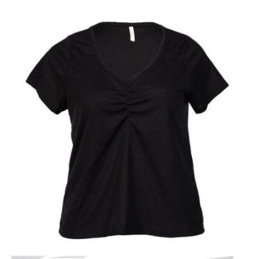 Imagem de Blusa Feminina Rechsul Plus Size Ribana Canelada Preto-Feminino