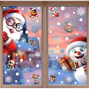 Imagem de Decoração de Natal, adesivos de janela de Natal, adesivos de janela de floco de neve, decalques com rena de boneco de neve de Papai Noel, decorações de Natal em PVC, adesivos para decoração de festas