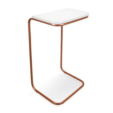Imagem de Mesa Lateral Tampo Branco Multiuso Para Sofá Base Metálica J01 - D'rossi Bronze