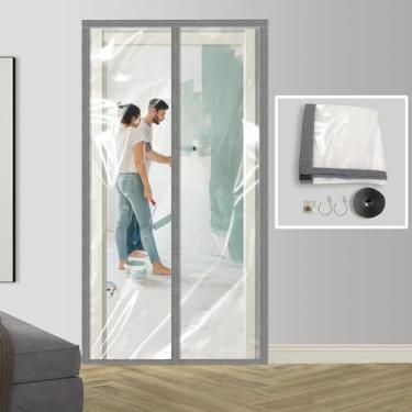 Imagem de Kit de barreira de poeira de plástico para porta de construção magnética, protetor de fechamento automático para porta de remodelação de quarto, 1,5 m L x 21 cm A (1,5 m x 21,5 cm) cinza