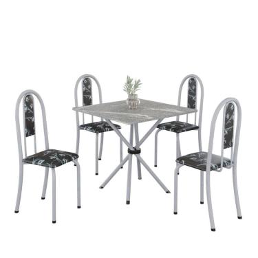 Imagem de Conjunto De Mesa Tubular 4 Cadeiras 70x70cm Mart Perola Com Tampo Em Granito Topázio Isabel 048 - Tudo De Móveis Preto Floral