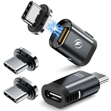 Imagem de YaCeSyn Pacote com 2 adaptadores USB C magnéticos retos de 240W com 4 pontas de conector, extensor magnético tipo C de 24 pinos, USB4 40Gbps 8K 60Hz compatível com Thunderbolt 3/4 MacBook Pro/Air