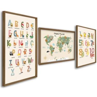 Imagem de Quadro Decorativo Infantil Didático Alfabeto e Mapa 3 Telas 60x90 para
