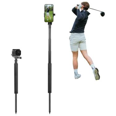 Imagem de Bastão de selfie de monopé de golfe com estaca de ponta, suporte de telefone analisador de balanço de golfe para auxílio de treinamento, suporte de telefone de golfe para selfie para gravação de