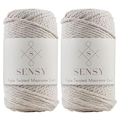 Imagem de 2 novelos de cordão de macramê premium Sensy 3 mm 100% algodão, 70 m, 3 fios torcidos, corda de macramê, fio de algodão de corda de macramê, fio de macramê (cru)