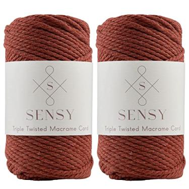 Imagem de 2 novelos de cordão de macramê premium Sensy 3 mm 100% algodão, 245 pés, 3 fios torcidos, corda de macramê, fio de algodão de corda de macramê, fio de macramê (tijolo)