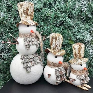 Imagem de Bonecos De Neve Cartola Enfeite Natalino Em Isopor Kit 3pçs - OUTRAS M