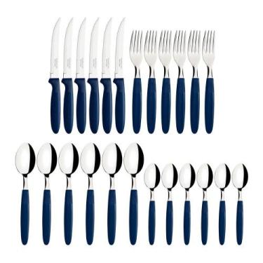 Imagem de Conjunto Faqueiro 24 Peças Ipanema Lâmina Inox Cabo Azul - Tramontina 