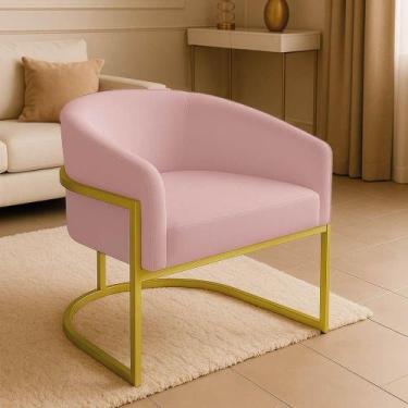 Imagem de Poltrona Sala Decorativa Industrial Dourada Arielle Veludo Cor Rose - 