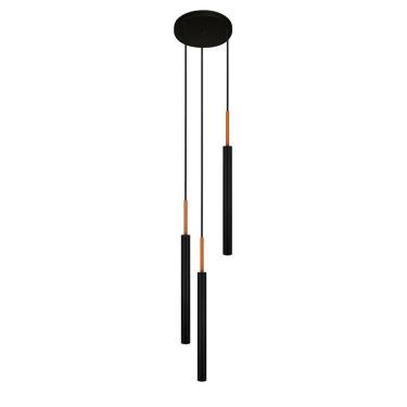 Imagem de Luminária Teto Pendente Tubo Triplo Lavabo Ilha Preto Cobre