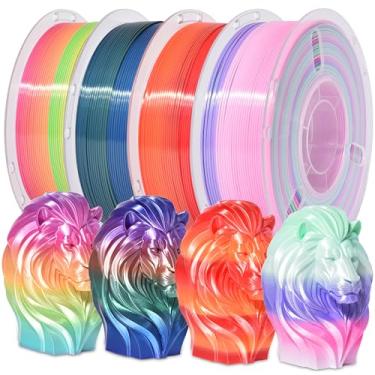 Imagem de RAMBERY Pacote de filamentos de impressora 3D Silk Rainbow PLA 4 cores 1,75 mm filamento de impressão 3D multicolorido, 1 kg (2,2lb) X4PCS, doces/universo/vermelho-dourado/brilho do pôr do sol