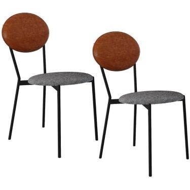 Imagem de Kit 02 Cadeiras Estofada Para Sala De Jantar Azuri Preto C01 Linho Prata Courino Caramelo - Lyam Decor