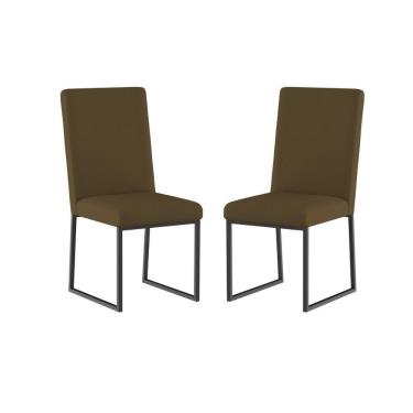 Imagem de Kit 2 Cadeiras Estofadas Base De Ferro Preto Para Mesa Jantar Marrom