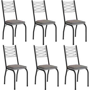 Imagem de Kit 6 Cadeiras Aço Carbono Tubular Metálica Acabamento D-25 Luana Preto-grafiato