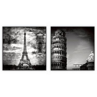 Imagem de Kit Com 2 Quadros Decorativos Cidades Com Moldura Para Sala Quarto Escritório 92x92 Cidades 005