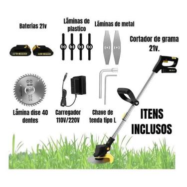 Imagem de Cortador De Grama Roçadeira Elétrica Aparador 2 Baterias 21v - bomvink