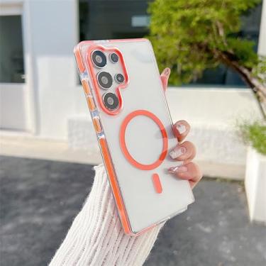 Imagem de Capa rígida magnética de acrílico transparente de luxo, laranja, para Galaxy A15 5G