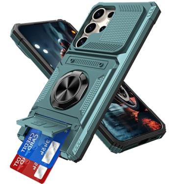 Imagem de LEMAXELERS Capa protetora para Samsung Galaxy S24 Ultra com suporte magnético giratório com compartimento oculto para cartão, camada dupla à prova de choque, capa protetora para Samsung Galaxy S24