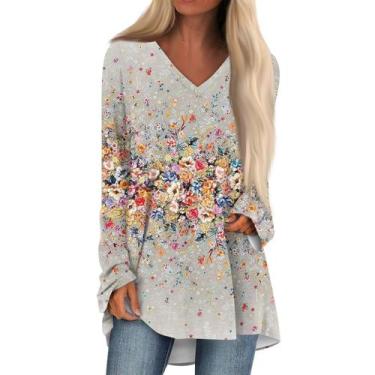 Imagem de Camisas de manga comprida COTECRAM com decote em V, túnica feminina, t