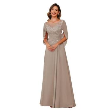 Imagem de Vestido Mãe da Noiva RUMUGUYA Taupe Chiffon A Line
