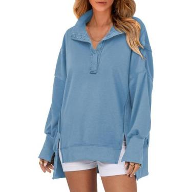 Imagem de Moletom SHEWIN, pulôver casual solto para mulheres, azul claro
