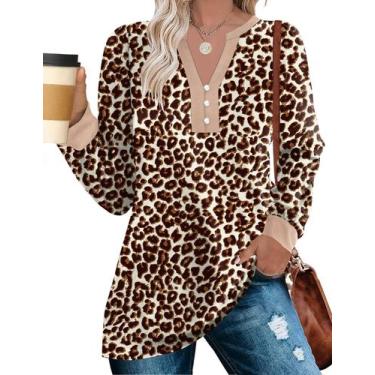 Imagem de As melhores camisas femininas LUYAA de manga comprida Henley com estam