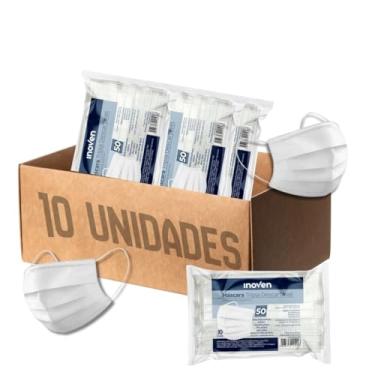 Imagem de Máscara Descartável Facial Tripla Camada de Proteção Filtro Branca - 500 Unidades (10 pacotes com 50 unidades)