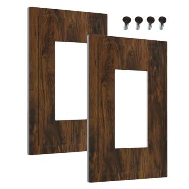 Imagem de Wmhusu Capas de tomada marrom rústico grão de madeira textura de madeira vintage 1 placa de parede de balancim único capa de interruptor de luz decorativa GFCI receptáculo placa elétrica para