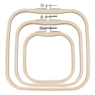 Imagem de Molduras de ponto cruz ajustáveis, conjunto quadrado de 3 peças de argola de bordado, 19,8 cm (20 cm), 16 cm (16 cm), 12 cm (12 cm), liso com parafusos de madeira, para bordado e artesanato, projetos