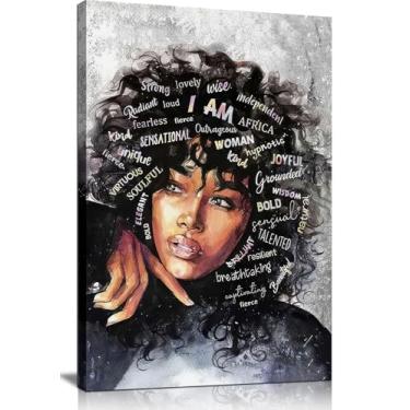 Imagem de Arte de parede afro-americana emoldurada inspiradora retrato de mulher negra arte de parede pôster rainha negra citação motivacional pintura impressão em tela decoração de casa quarto sala de estar