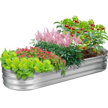 Imagem de GOOZOO Canteiro de jardim elevado galvanizado, kit de cama de jardim elevado de 1,2 x 0,6 x 0,3 m para jardinagem ao ar livre, caixa oval de metal para vegetais, frutas, flores