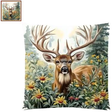 Imagem de Lovxvouy Kits de ponto cruz para adultos iniciantes - kit de ponto de agulha pré-impresso, kits de ponto cruz, kit de pontos cruzados, kit de pontos cruzados, kit de bordado, veado da sorte, 45,7 x