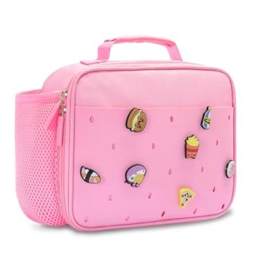 Imagem de Uxeqtop Lancheira térmica infantil fofa lancheira reutilizável para piquenique escolar, presentes de aniversário para meninas e meninos (rosa)
