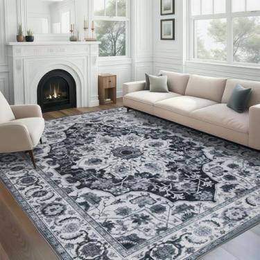 Imagem de WILLSUN Tapetes de área laváveis, tapetes antiderrapantes boho de 20 x 25 cm para sala de estar, quarto, tapete vintage lavável na máquina, tapete com estampa floral interna para decoração de casa