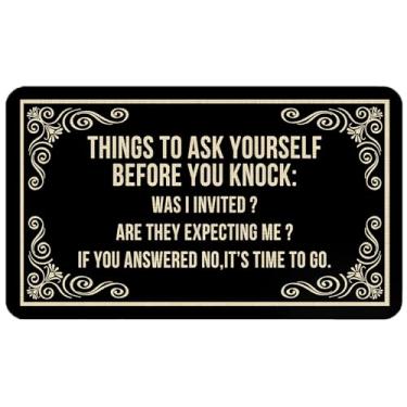 Imagem de WARDOS Tapete de porta engraçado, pense em perguntar a si mesmo antes de bater, capacho para entrada interna e externa, tapete de boas-vindas sarcástico bem-humorado do lado de fora, tapetes de banho