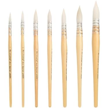 Imagem de Pincéis profissionais de aquarela de lã de 7 peças com alças de madeira natural, tamanhos 1-7 para projetos de pintura e artesanato