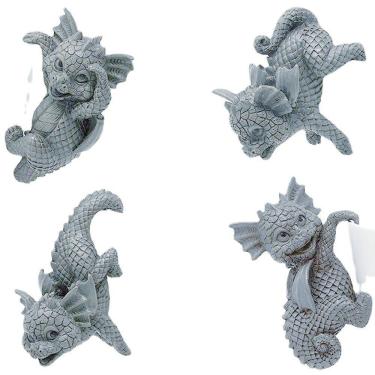 Imagem de Conjunto de estátuas com decoração de jardim de dragão, 4 resinas de 2 a 15 cm