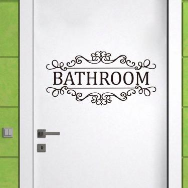 Imagem de Adesivo de parede Bathroom Door Welcome Elegant PVC 15x30cm
