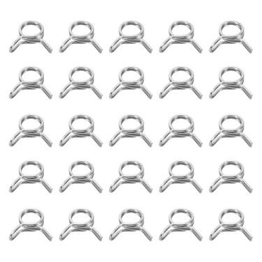 Imagem de HARFINGTON Clipes de mangueira de linha de combustível de fio duplo 6 mm ID 6-7,3 mm OD, 25 peças de clipes de mola de tubo de aço inoxidável para mangueira de ar, tubo de água, motocicleta, scooter