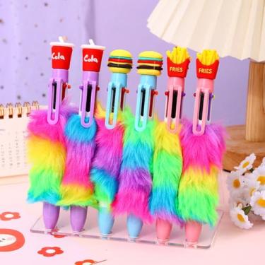Imagem de YHSMFCL Caneta esferográfica multicolorida de 0,7 mm, 6 em 1 colorida, fofa, hambúrguer, coca-cola, batatas fritas, novidade, kawaii, escritório, escola, artigos de papelaria, presentes para