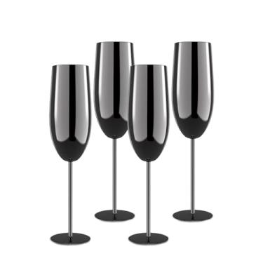 Imagem de Haniforever Conjunto de taças de champanhe pretas de 136 g, taças de champanhe inquebráveis, taças de vinho de metal vintage para beber, brinde de aniversário, casamento, Natal