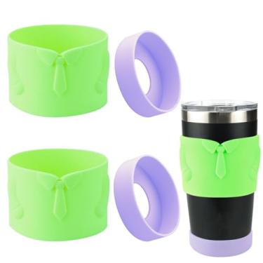 Imagem de Capa para copo YETI Rambler 590 ml de aço inoxidável isolado a vácuo. Bota de silicone para YETI Rambler (porta-copos de silicone de 4 peças) (verde/roxo, 590 g)
